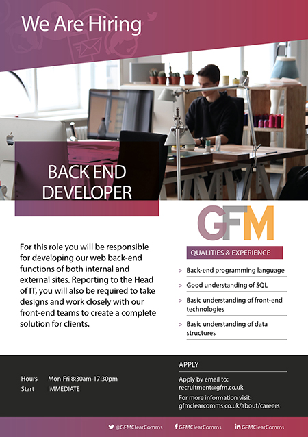Back End Developer - GFM ClearComms